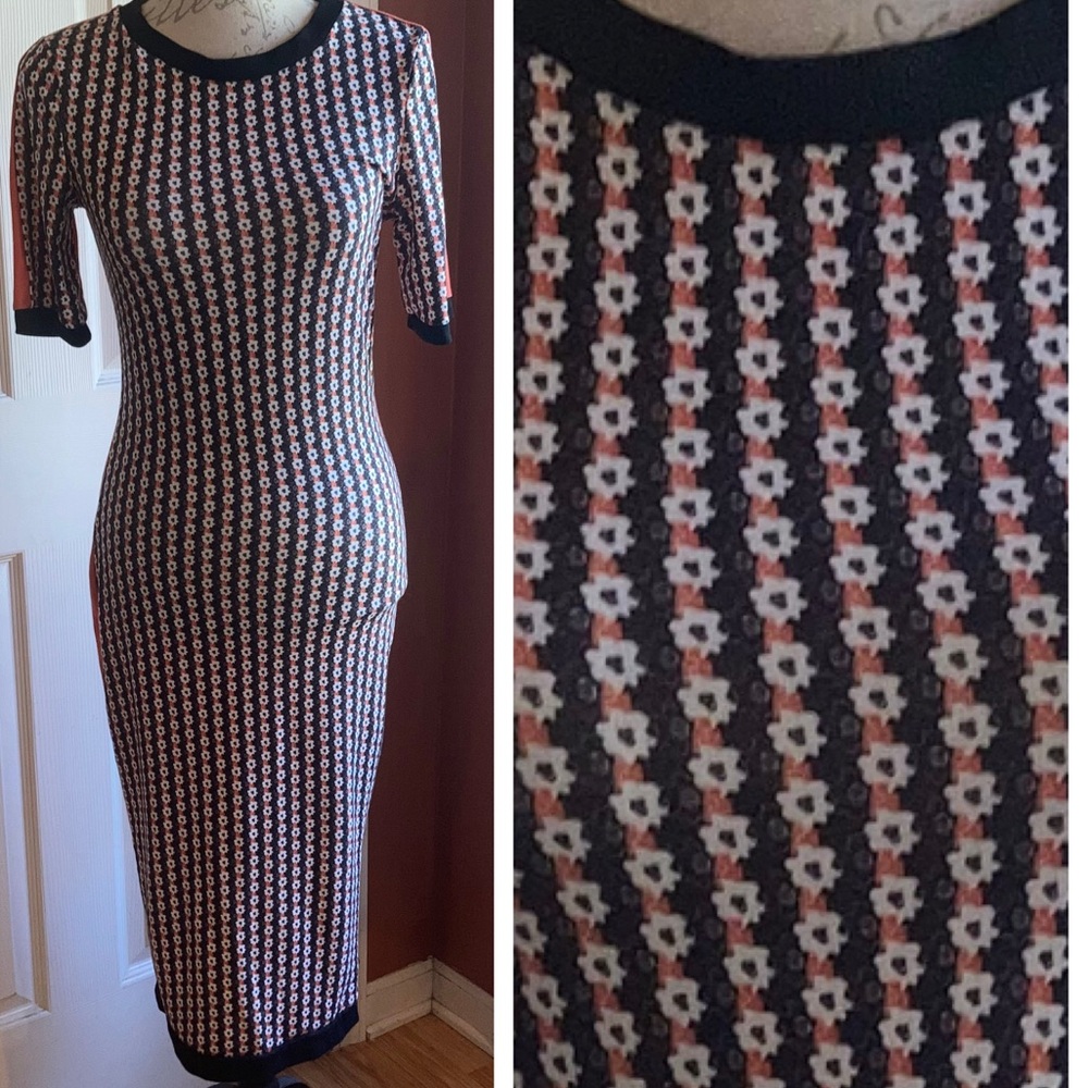 Ditsy Petite Floral Print Body Con Maxi Short Sleeve Dress sz XSmall